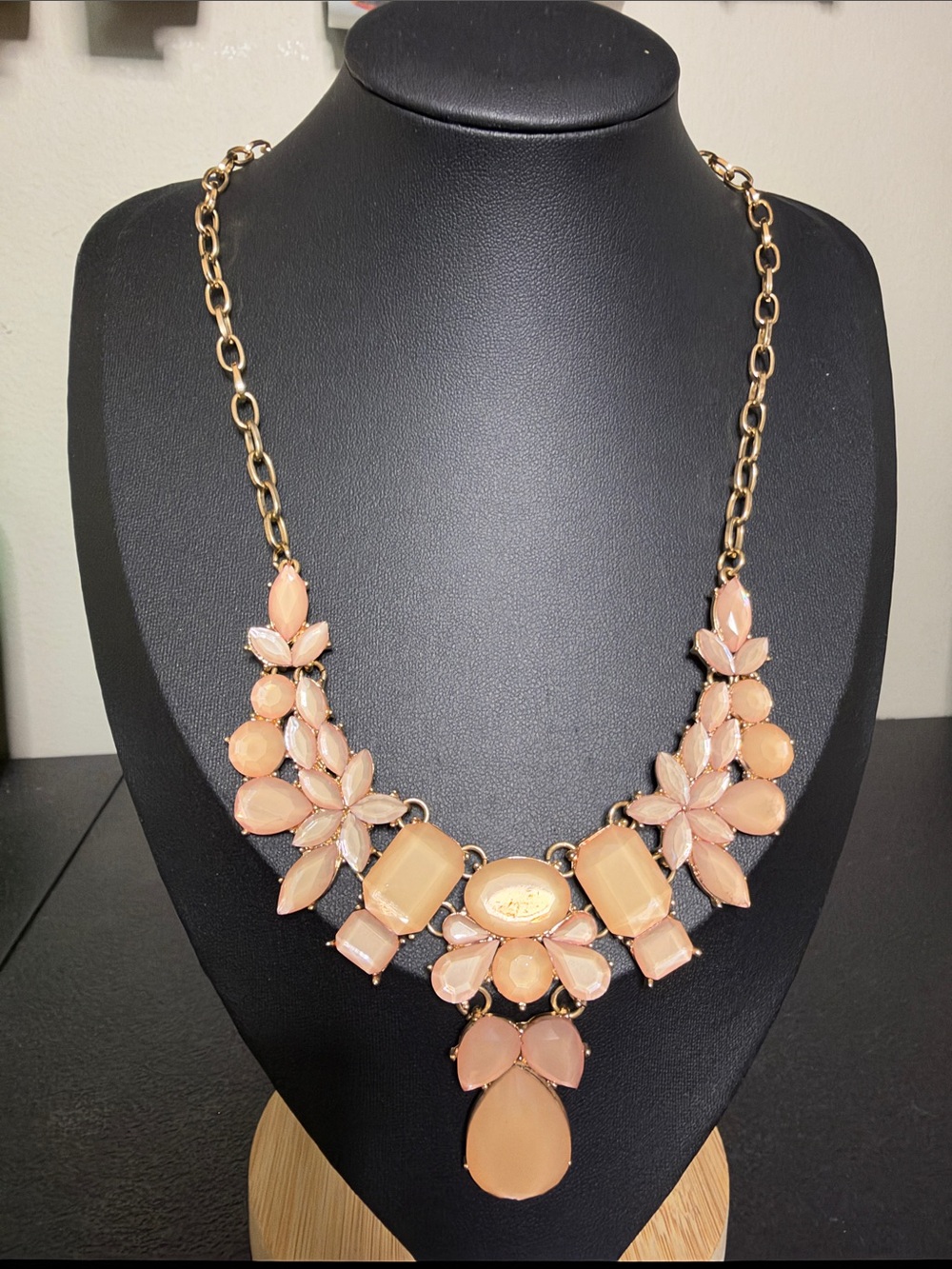 Charming Charlie Gold Chain Peach Statement Necklace